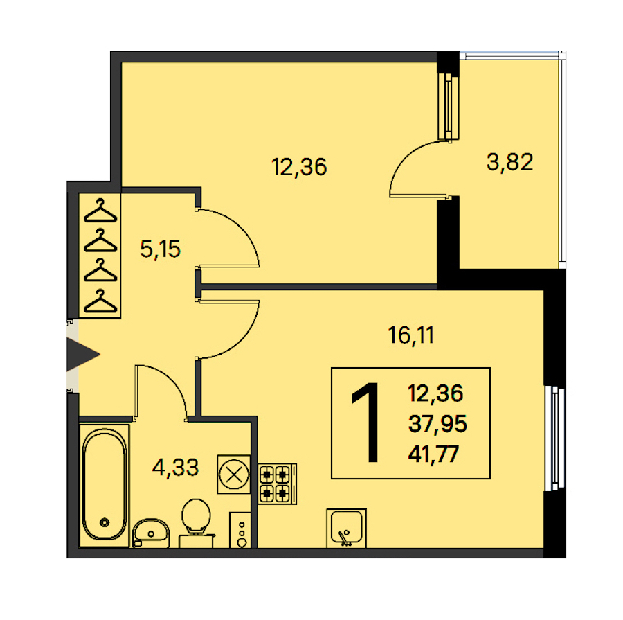 1-комнатная квартира 37.95 м², 1/4 эт., ЖК «Любоград в Стрельне»
